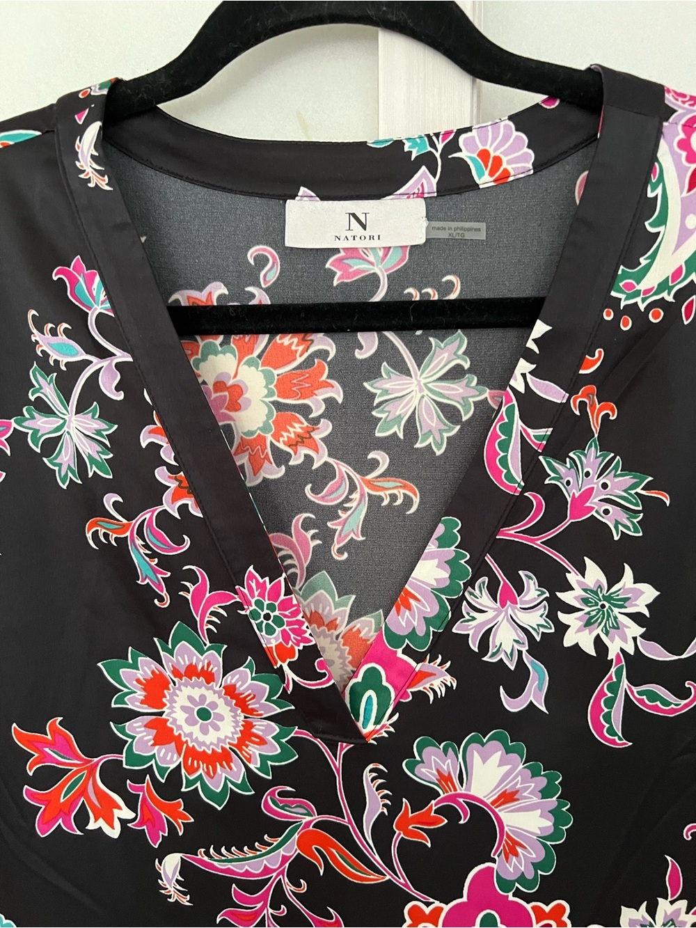 Natori Luxury Black Paisley Floral Dress XL - Pockets & Stretch NWOT